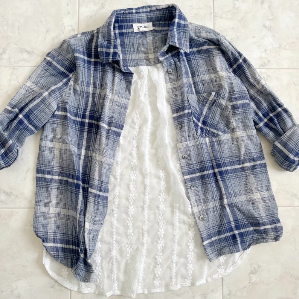Maddie Lace-Back Blue & White Flannel Junior Small